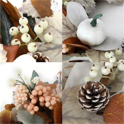 Myecovie 22 Inch Fall Wreath for Front Door Artificial Autumn Wreath with White Pumpkins, Pinecones & Berries, Farmhouse Thanksgiving Wreath for Indoor Outdoor Decor