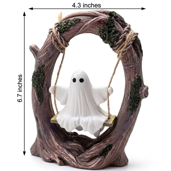Myecovie Halloween Ghost Swing Figurine Halloween Tabletop Decorations Centerpiece Cute Resin Ghost on Tree Swing Statue Halloween Decor for Tabletop, Desk, Shelf, and Gift