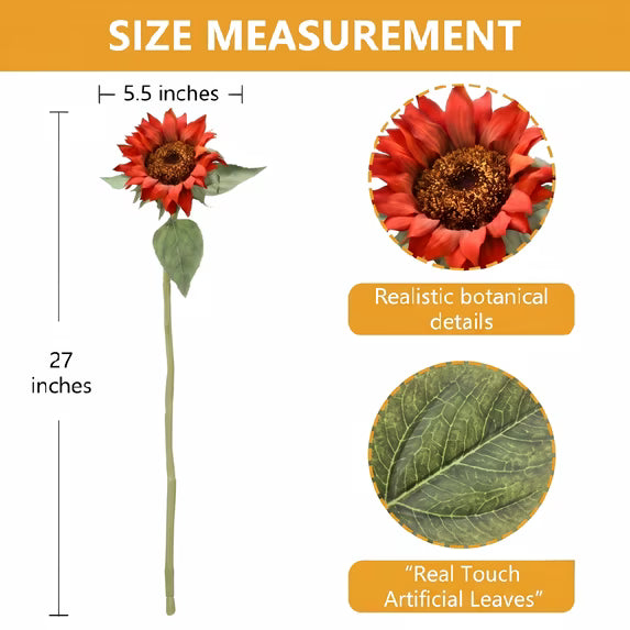 Myecovie 3 Pcs Artificial Sunflower Stems Full Bloom Long Stem Fake Sunflower Bouquet Centerpiece Floral Arrangement Fall Décor for Home for Wedding, Home, Indoor and Outdoor
