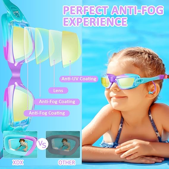 Farship 3 Pack Kids Swim Goggles No Leaking Silicone Cartoon Design Swimming Goggles Anti Fog Swim Glasses with Ear Plugs Anti UV Pool Goggles for Youth Sports Boys and Girls