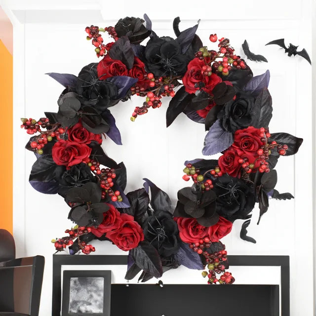 Farship 18'' Halloween Wreath With Red Rose Spider