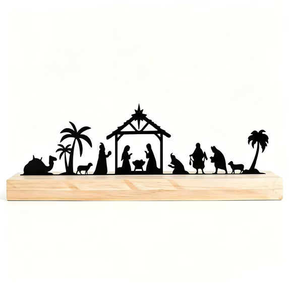 Christmas Christmas Tabletop Decor Nativity Scene Tabletop Decoration with Solid Wood Base, 12.6" Religious Farmhouse Christmas Table Centerpiece for Home & Church Holiday Decoration