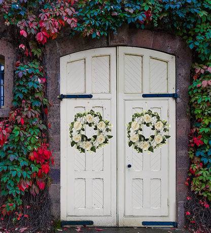 Bloomvies Couronne de roses blanches à ressort pour porte d'entrée 43,2 cm