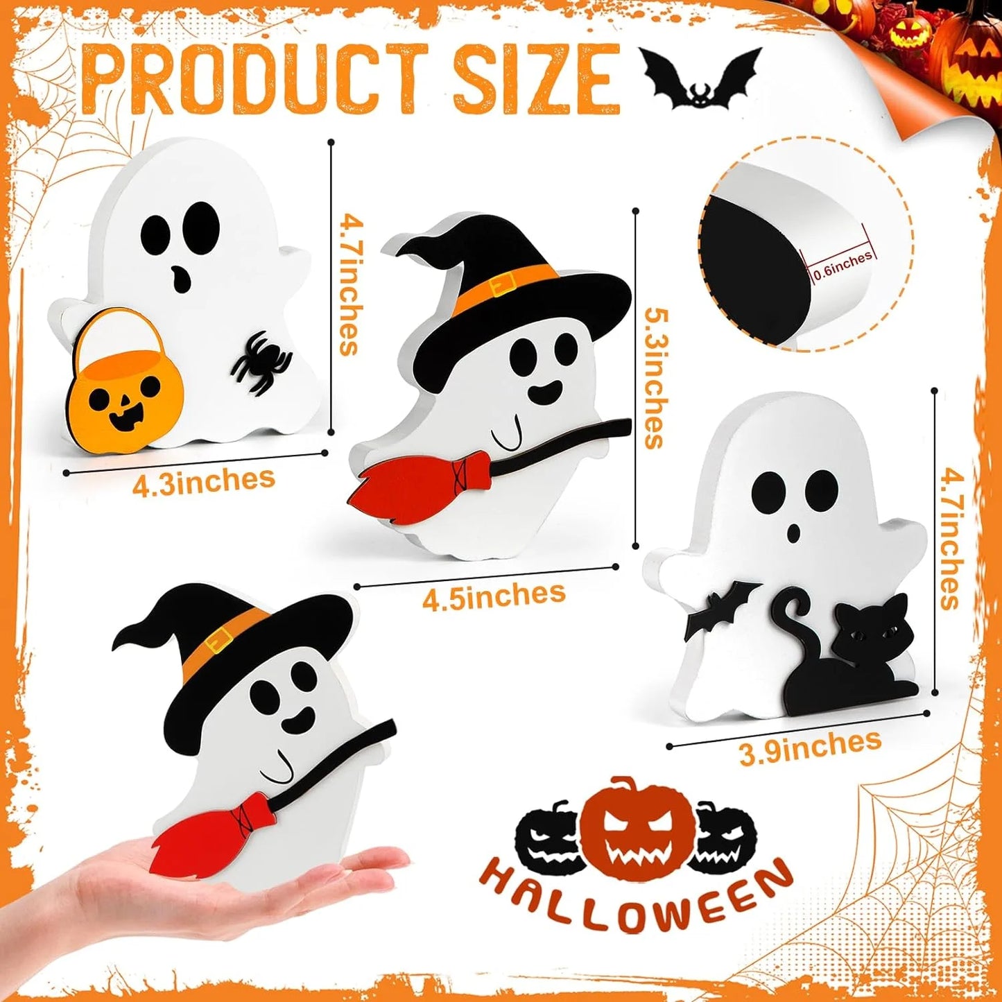 Farship Cute Ghost Halloween Tabletop Decor Set of 3