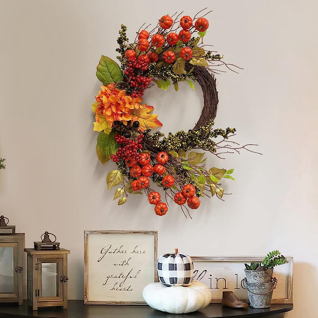 Farship 24" Length Fall Wreath for Front Door with Mini Pumpkins