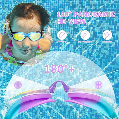 Farship 3 Pack Kids Swim Goggles No Leaking Silicone Cartoon Design Swimming Goggles Anti Fog Swim Glasses with Ear Plugs Anti UV Pool Goggles for Youth Sports Boys and Girls