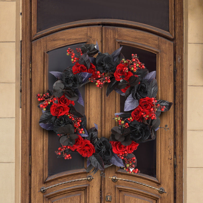 Farship 18'' Halloween Wreath With Red Rose Spider