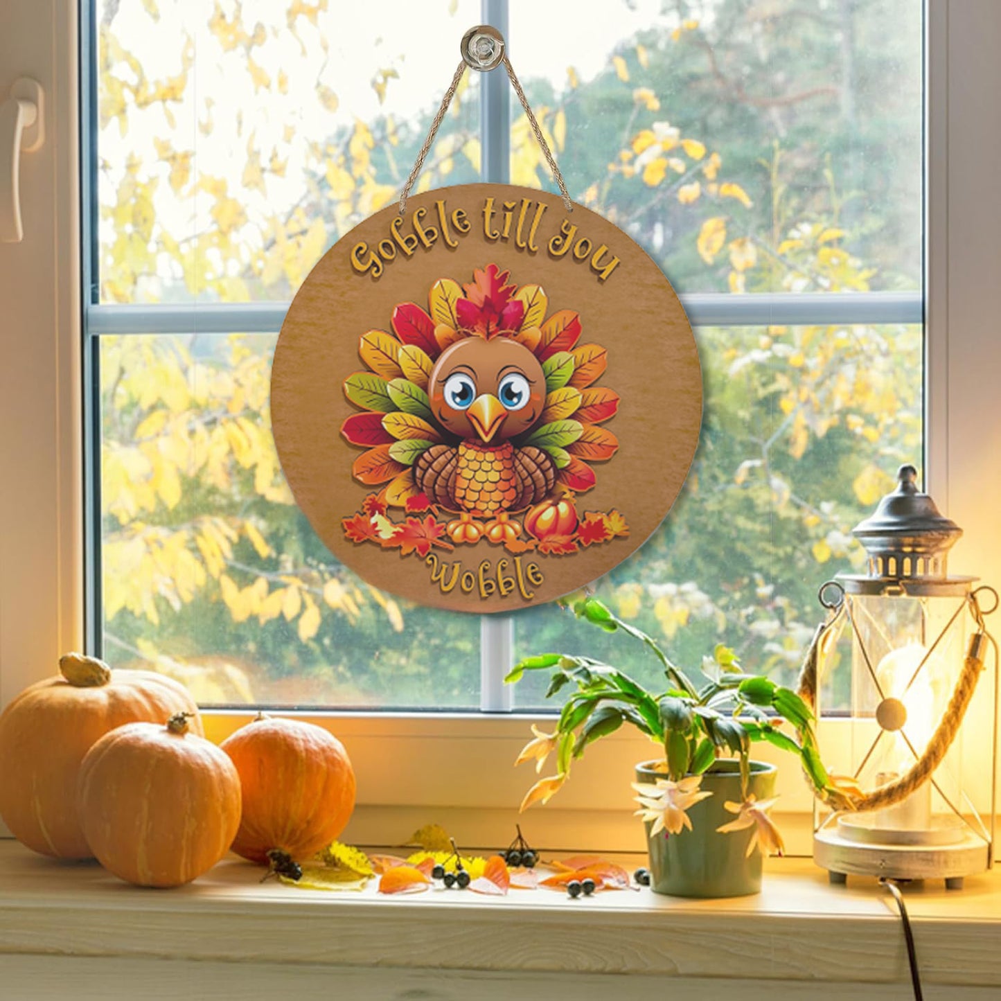 Farship 15 Inch 3D Turkey Fall Welcome Sign Thanksgiving Wooden Door Sign