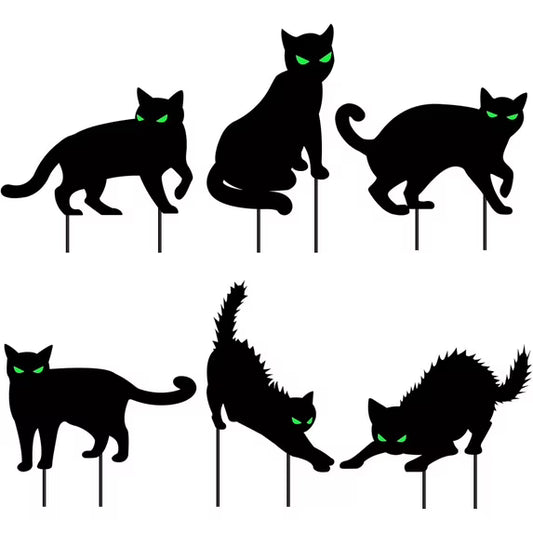 6 PCS Halloween Black Cat Yard Signs with Glow in Dark Eyes, Fall Lawn Sign with Stakes, Halloween Decorations for Outdoor Yard Lawn Garden