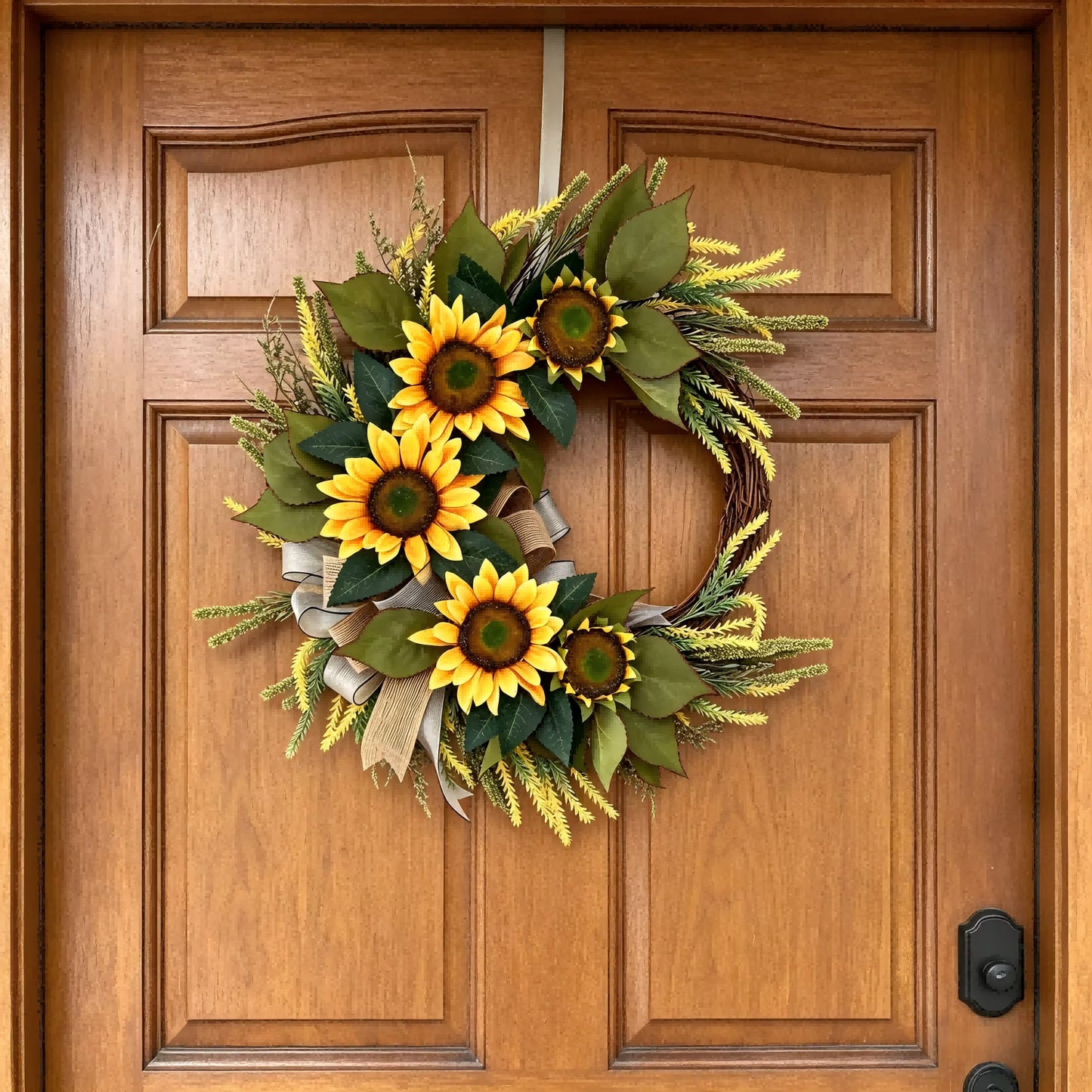 Spring Summer Wreaths 21 inches Sunflower Wreath for Front Door with Burlap Bow, Farmhouse Front Door Decor for Spring, Summer, Fall, Thanksgiving, Home, Wedding