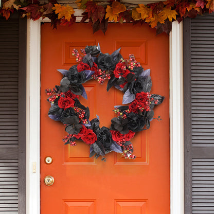 Farship 18'' Halloween Wreath With Red Rose Spider