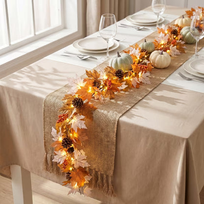 Myecovie 6ft Lighted Fall Garland Thanksgiving Decoration Fall Pre-Lit Garland for Front Door-Harvest Garland with Pinecones & Berries for Staircase, Fireplace Door, Home Decor (Batteries Not Included)