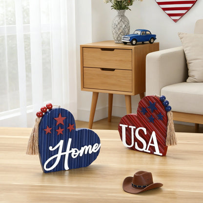 Patriotic Table Decorations Memorial Day Tabletop Decorations for Home Wooden Centerpieces Red White and Blue Memorial Day for 4th of July-4 inch