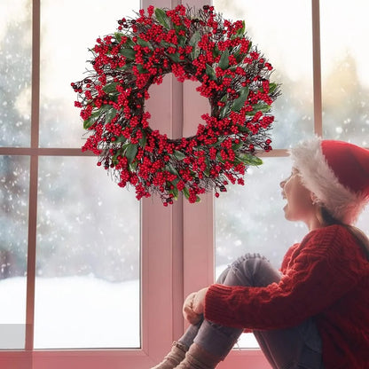 Farship 17.7'' Christmas Wreaths Red Berry Wreath, Xmas Wreath with Berries for Front Door, Holly Winterberry Wreath for Home Christmas Wall Fireplace Window Party Holiday Decor