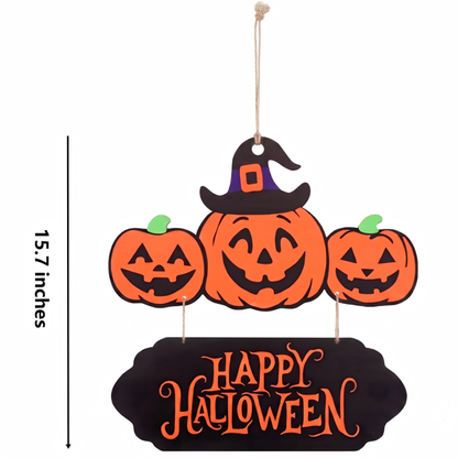 Myecovie Happy Halloween Decoration for Home - 15.7" Halloween Pumpkin Door Sign, ack-o'-Lantern with Witch Hat Wooden Hanging Sign, Farmhouse Halloween Front Door Decoration