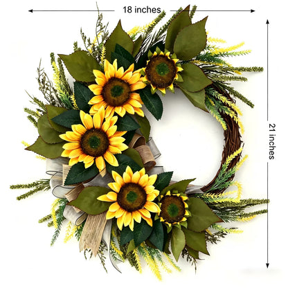 Spring Summer Wreaths 21 inches Sunflower Wreath for Front Door with Burlap Bow, Farmhouse Front Door Decor for Spring, Summer, Fall, Thanksgiving, Home, Wedding