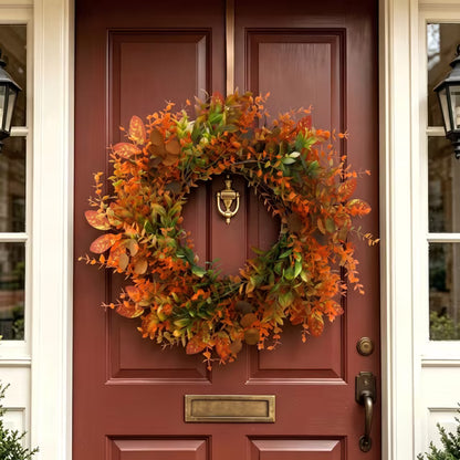 Myecovie 22 Inches Fall Wreath Artificial Autumn Wreath with Eucalyptus Leaves Harvest Wreath for Door Window Porch Thanksgiving Halloween Decor