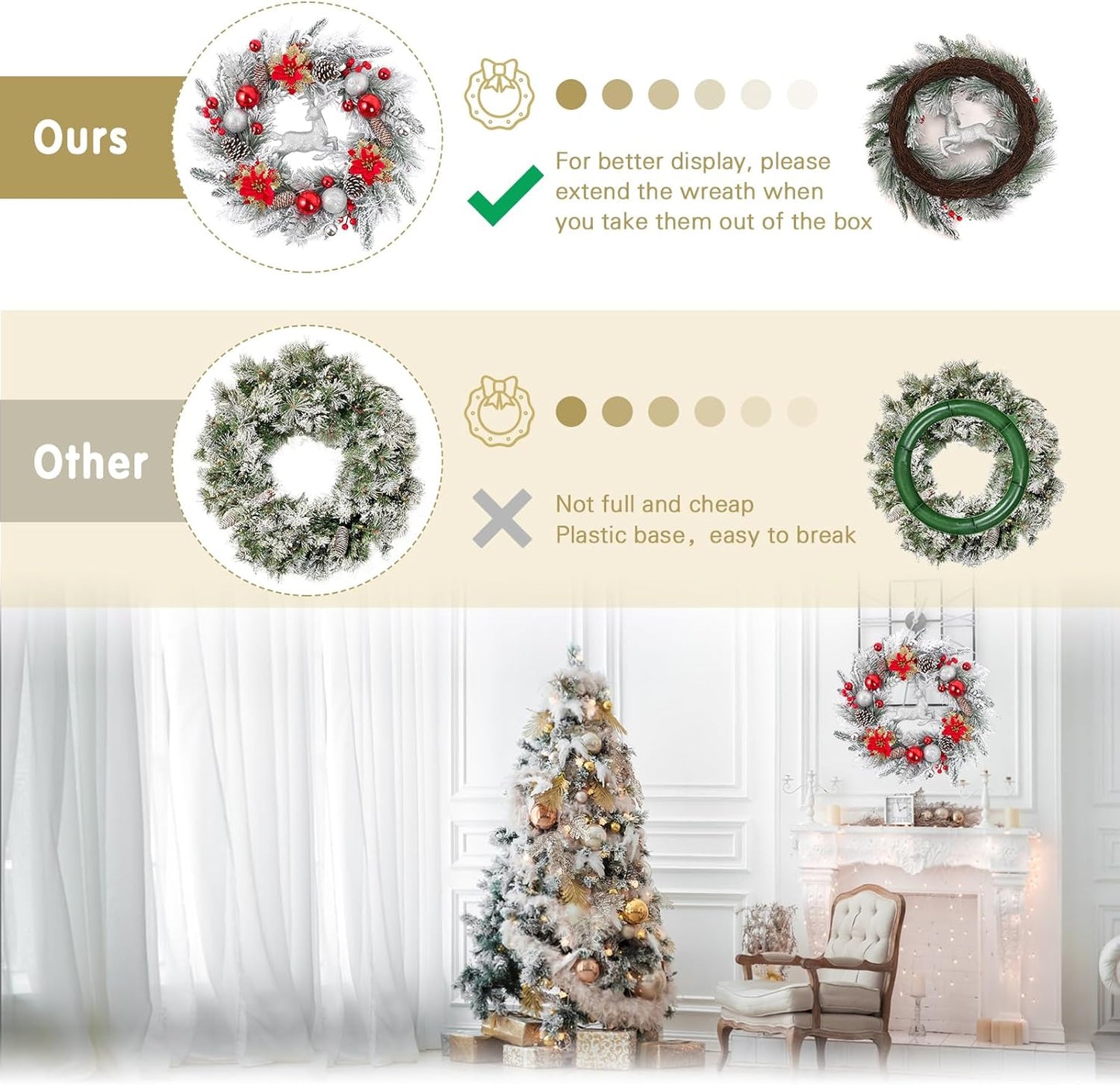 Farship 22" Winter Wreaths Flocked for Front Door - Artificial