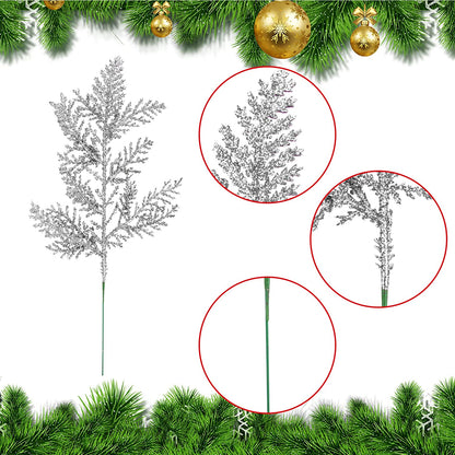 Farship 30 PCS Glitter Artificial Pine Needles Christmas Decoration Set 10.6''