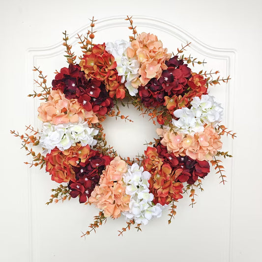 Myecovie Fall Door Wreath Hydrangea Artificial Flower Basket Wreaths for Front Door 17" Bigleaf Indoor Outdoor Hydrangea Wall Decor for Fall Thanksgiving
