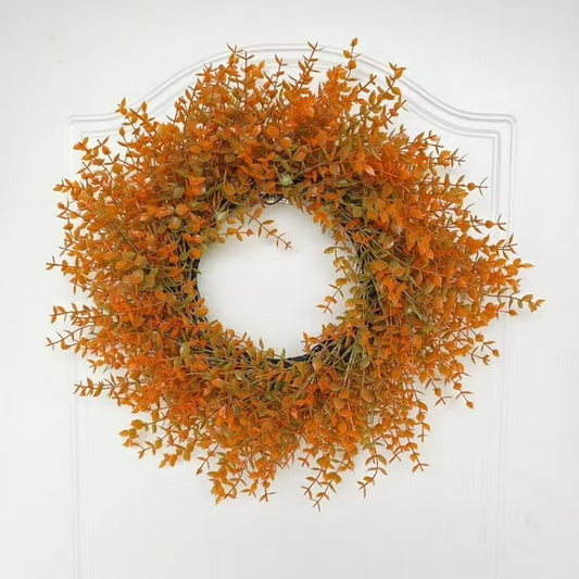 Farship 18 Inches Fall Wreath Artificial Autumn Wreath with Eucalyptus LeavesHarvest Wreath for Door Window Porch Thanksgiving Halloween Decor
