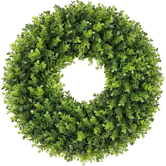 Farship 18 Inch Spring Wreaths Boxwood Wreath for Front Door Artificial Green Wreath for Farmhouse Wedding Porch Wall Outdoor Indoor Decorations