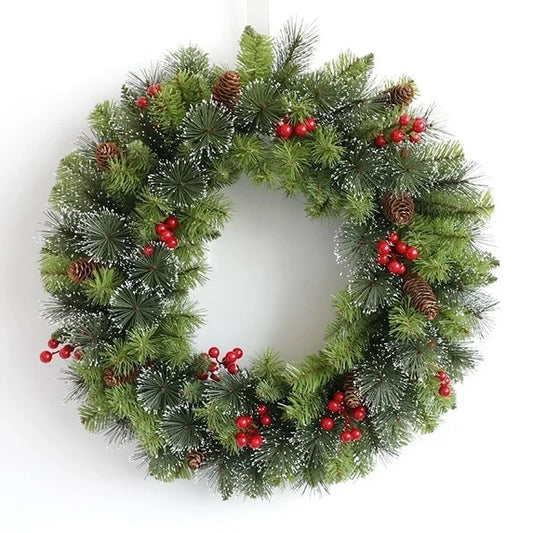 Farship Christmas Wreaths for Front Door 17" Winter Christmas Wreath with Red Berries, Christmas Home Decoration Indoor Outdoor for New Year Winter