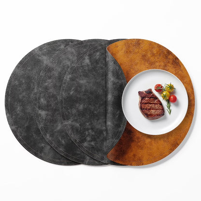 Farship Faux Leather Placemat Set of 4 Round Leather Placemat Coffee Mats Kitchen Table Mats for Kitchen Table Home Decors