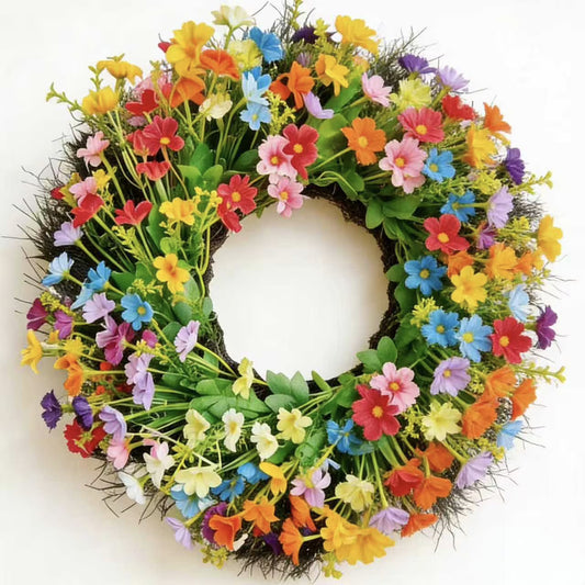 Spring Wreath for Front Door 21 inches Multi-color Wildflower, Door Wreaths for Easter Spring Summer Home Windows Hanging Decor
