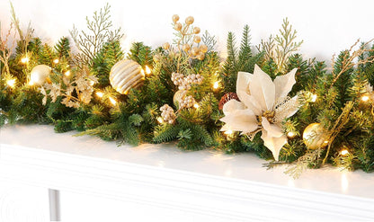 Farship 9ft Garland with Gold Berries,Flower and Balls for Holiday Decoration - Artificial