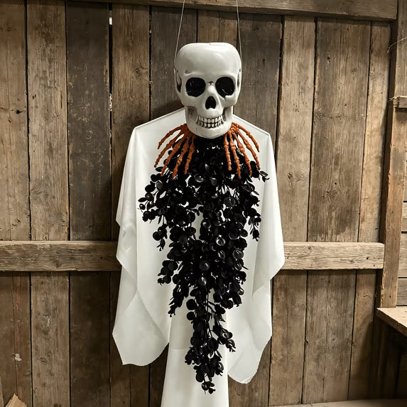 Myecovie Halloween Indoor Decoration Halloween Hanging Ghost with Skull, Skeleton Hands & Black Eucalyptus-36 Inch Door Decor Hanging Deocration for Halloween