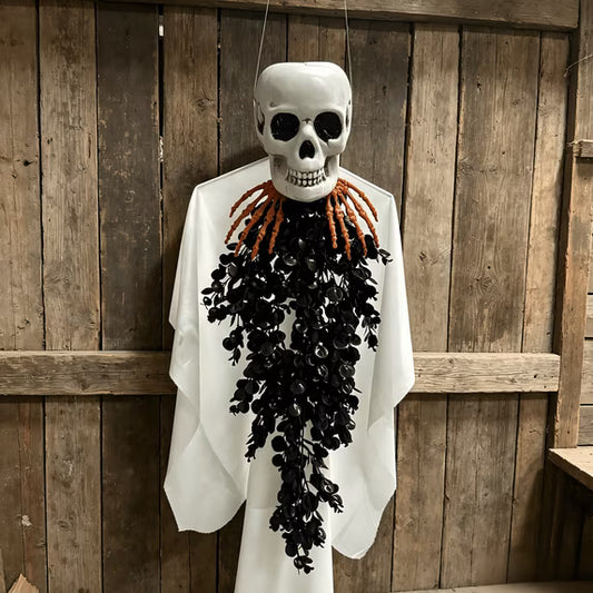 Myecovie Halloween Indoor Decoration Halloween Hanging Ghost with Skull, Skeleton Hands & Black Eucalyptus-36 Inch Door Decor Hanging Deocration for Halloween