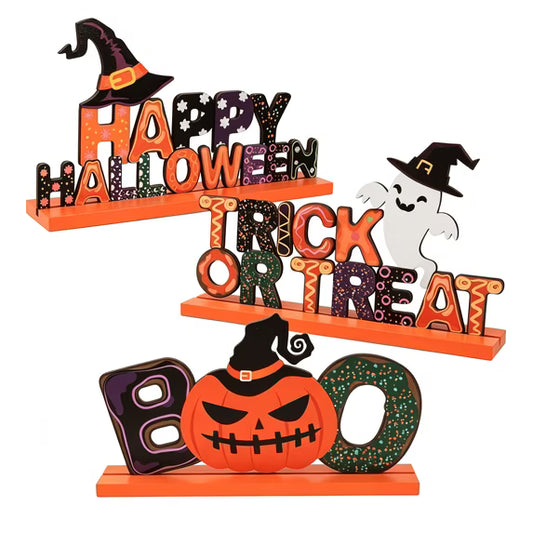 Myecovie Halloween Tabletop Decoration Indoor Farmhouse BOO Decoration Centerpieces for Halloween-3*10 Inch Wooden Sign with Happy Halloween, Trick or Treat, Boo for Indoor Decoration