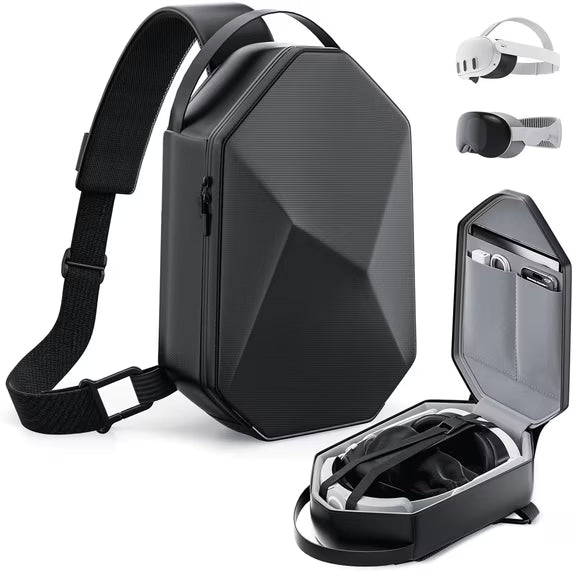 Myecovie VR Carrying Case for Meta Quest 3/Quest 2/Vision Pro/Pico 4, Hard Travel Case Compatible with Most Battery Strap and Controllers Accessories, Crossbody Shoulder Backpack