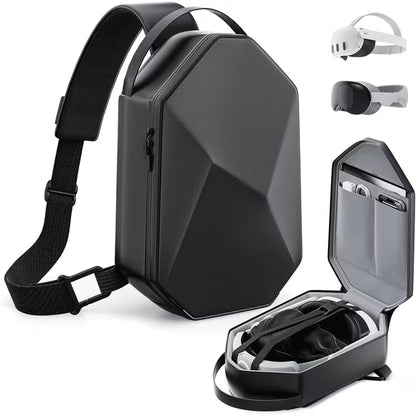 Myecovie VR Carrying Case for Meta Quest 3/Quest 2/Vision Pro/Pico 4, Hard Travel Case Compatible with Most Battery Strap and Controllers Accessories, Crossbody Shoulder Backpack