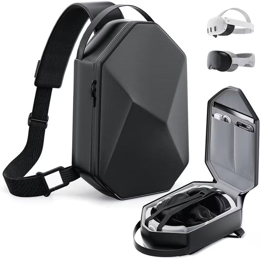 Myecovie VR Carrying Case for Meta Quest 3/Quest 2/Vision Pro/Pico 4, Hard Travel Case Compatible with Most Battery Strap and Controllers Accessories, Crossbody Shoulder Backpack