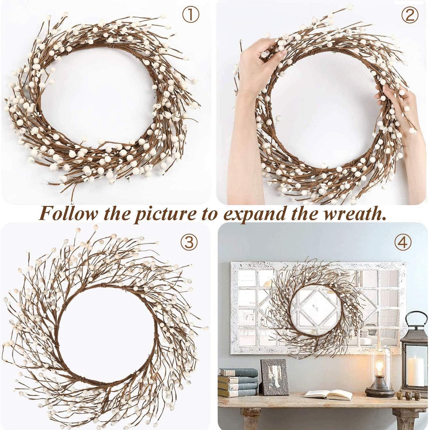 Farship 18" Artificial white berries Winter Wreath for Front Door