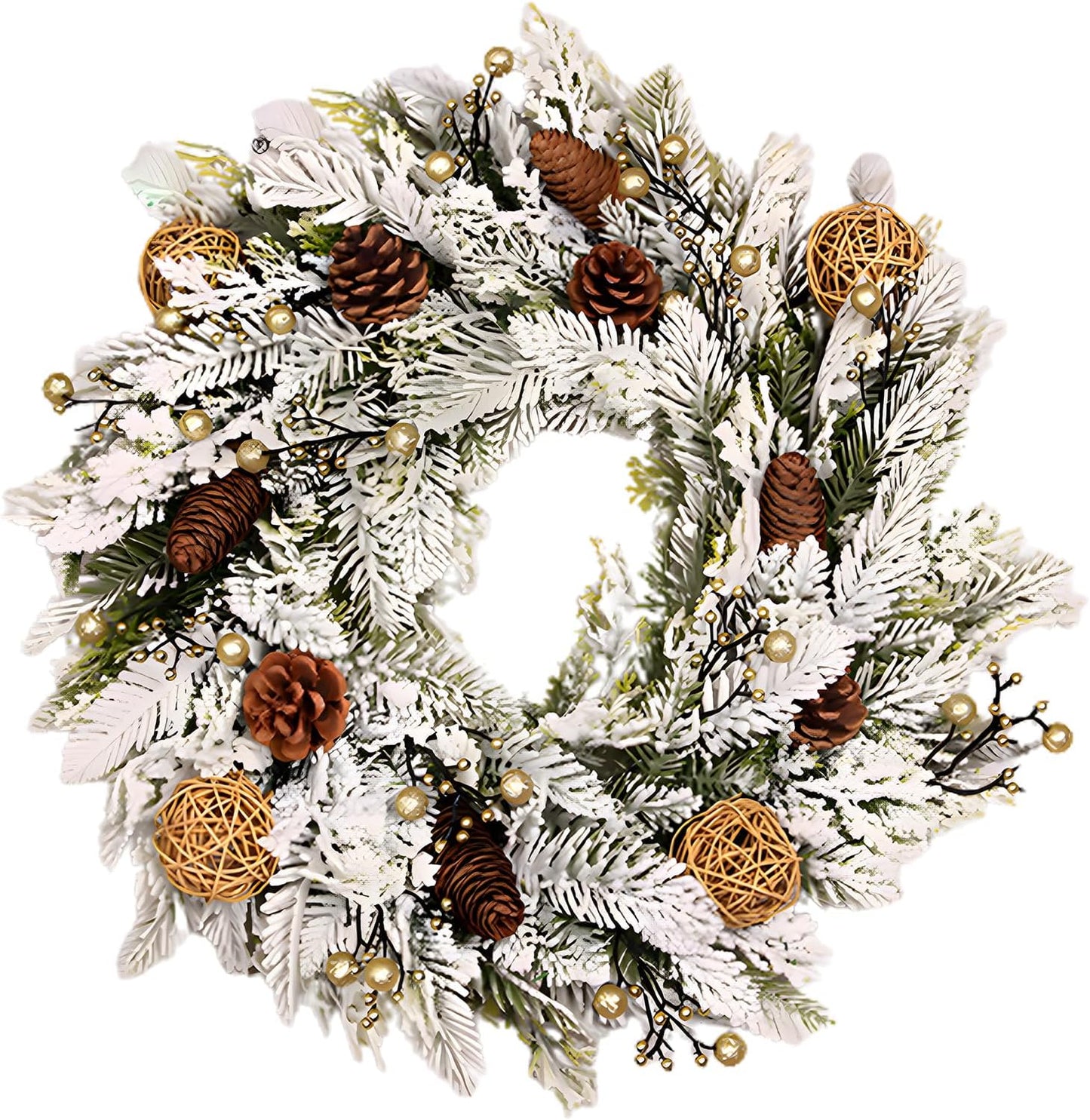 Farship 18" Snow-Kissed White Winter Wreath for Front Door - Artificial