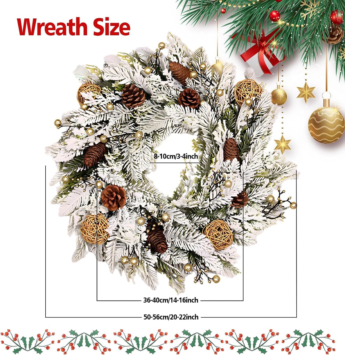 Farship 18" Snow-Kissed White Winter Wreath for Front Door - Artificial