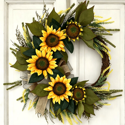 Spring Summer Wreaths 21 inches Sunflower Wreath for Front Door with Burlap Bow, Farmhouse Front Door Decor for Spring, Summer, Fall, Thanksgiving, Home, Wedding
