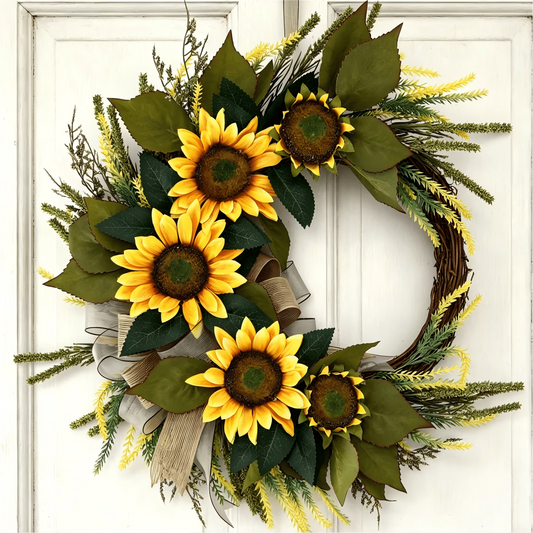 Spring Summer Wreaths 21 inches Sunflower Wreath for Front Door with Burlap Bow, Farmhouse Front Door Decor for Spring, Summer, Fall, Thanksgiving, Home, Wedding