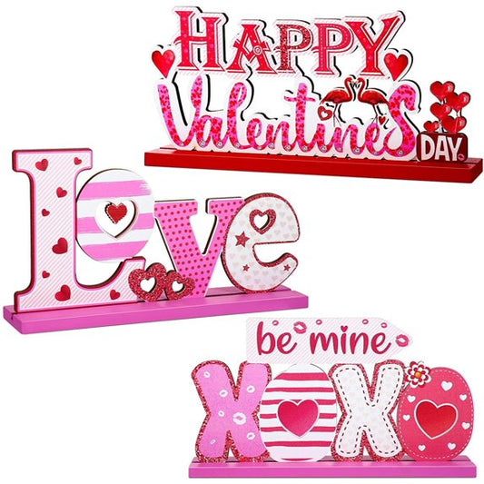 Valentine Indoor Decoration Valentine Tabletop Decoration 3 Pcs Be Mine Sign Happy Valentine Farship Decorations for Home Tabletop Centerpiece Decor for Lover's Presents Love Heart Decoration
