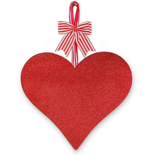 Valentines Decorations12 Inches Door Sign Hanger Decor for Front Door Valentines Gift Red Glittery Heart Shaped Sign for Anniversary, Home, Wall, Door