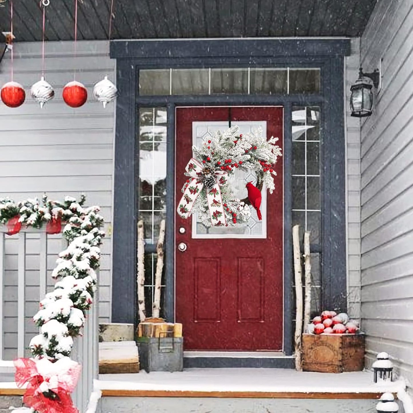 Farship 16" Farmhouse White Winter Wreaths for Front Door - Artificial