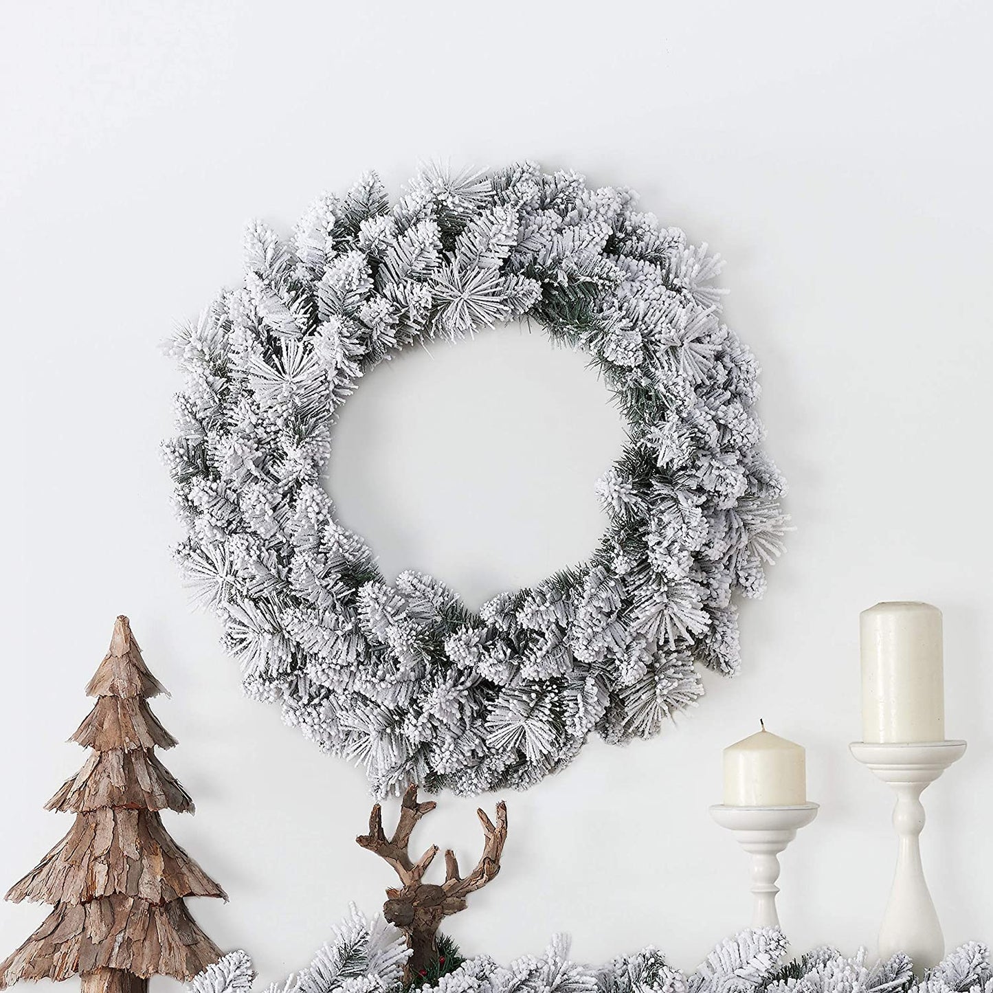 Farship 20" Winter Frost Flocked Wreath for Front Door