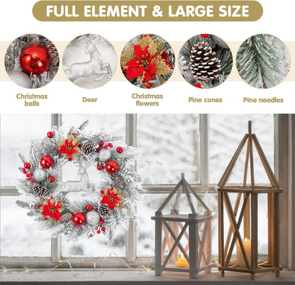 Farship 22" Winter Wreaths Flocked for Front Door - Artificial