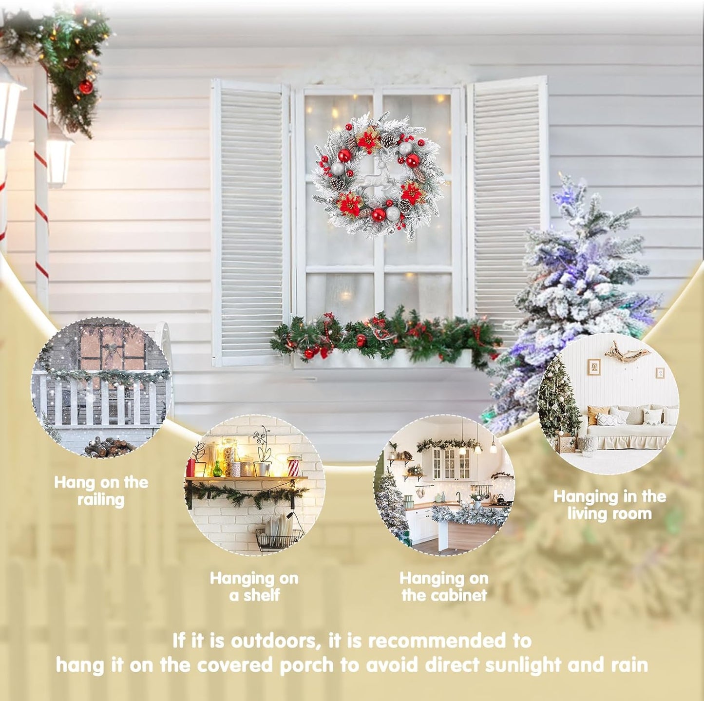 Farship 22" Winter Wreaths Flocked for Front Door - Artificial