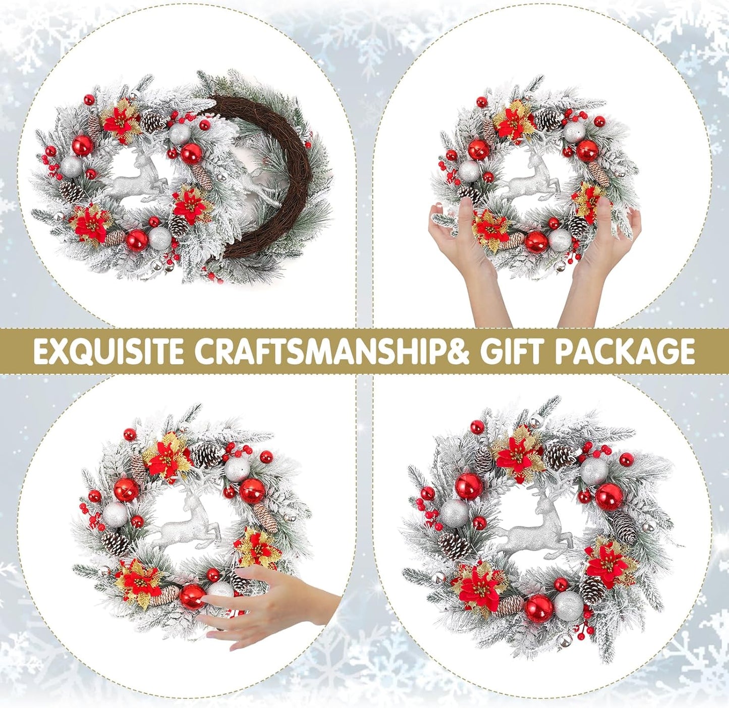 Farship 22" Winter Wreaths Flocked for Front Door - Artificial