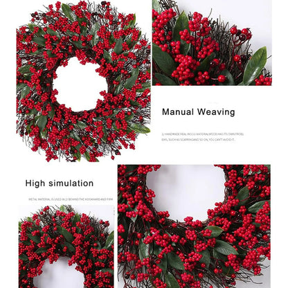 Farship 17.7'' Christmas Wreaths Red Berry Wreath, Xmas Wreath with Berries for Front Door, Holly Winterberry Wreath for Home Christmas Wall Fireplace Window Party Holiday Decor
