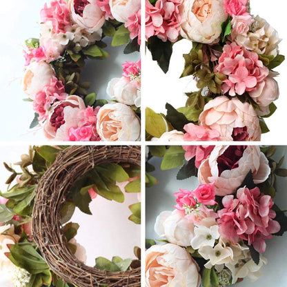 Peony Flower Wreath for Front Door 17" Artificial Spring Fake Flower Wreath for Mother's Day Door Window Wall Decor Women Mother Gift